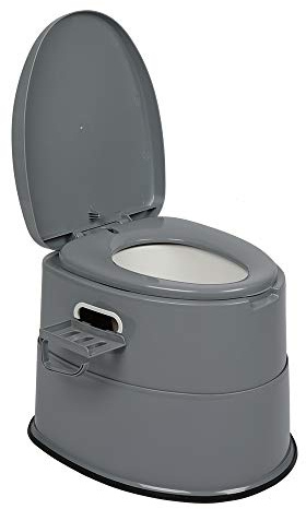 BreezTerra Toilette de camping portable en plastique, toilettes de voyage mobiles avec seau de transport et porte-papier toilette, légère, pour camping, intérieur et extérieur (gris)