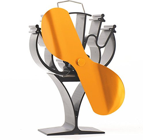 VODA New designed 2 Blades Heat Powered Stove Fan for Wood/Log Burner/Fireplace - Eco Friendly(Gold)