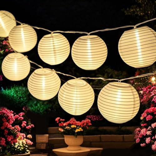 Bright Zeal 20' Long 30 LED Lanterns String Lights Battery Powered - Indoor Outdoor 3 White Silk-Like Cloth Round LED Lanterns String Decoration - Mini Ball Lights for Yard Bedroom Wedding Décor