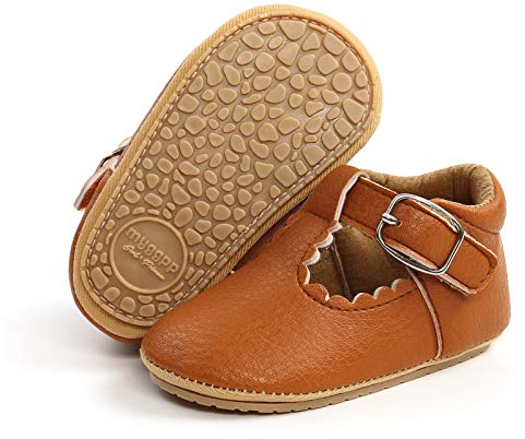 RVROVIC Baby Girl Moccasins Princess Sparkly Mary Jane Flat Dresses Shoes Premium Lightweight Soft Sole Crib Shoes Toddler Shoes(6-12 Months Infant,A1-Brown)