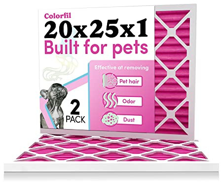 Colorfil 20x25x1 Air Filter (2-Pack) | Made in the USA | Color Changing | Remove Cat and Dog Odor | MERV 8 for Pet Hair Dander and Dust | 19.5x24.5x0.75 Exact Size