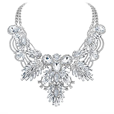 EVER FAITH Collar de plastrón para Mujer Colgante de Gota de Agua con múltiples Hojas Accesorio de Boda con Diamantes de imitación de Cristal