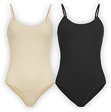 UnsichtBra Set di 2 Body per Donna | Body con Spalline Sottili per Donna | Intimo Confortevole (Nero, Beige, S-M)