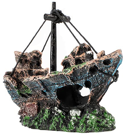 Raeasily Fish Tank Decoration Aquarium Accessories,Shipwreck Decor,Resin Material Sunken Ship Decorations for Fish Favors, Multi, 10 * 10