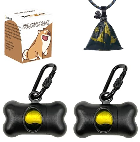 SHAOUMAN Bone Shaped Garbage Bag Dispenser Dog Poop Bags Holder Dog Waste Bags Dispenser with for Leash On The Go for Walking Dogs Outdoor(2 Holders 30 Bags，Black)