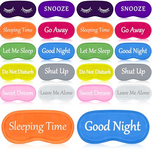 Eurzom 20 Pieces Funny Sleeping Eye Mask Bulk with Adjustable Strap Sleep Blackout Eye Mask for Night Blindfold Cover for Spa Women Men Adult Pajama Party Favors(Bright Colors)
