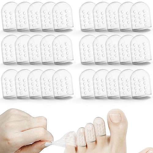 30Pcs Silicone Anti-Friction Toe Protector Women, Breathable Toe Covers Sleeves Toe Protectors Caps Little Big Pinky Toe Protector for Men Women, Toe Guards for Feet Calluses Ingrown Toenails(Clear)