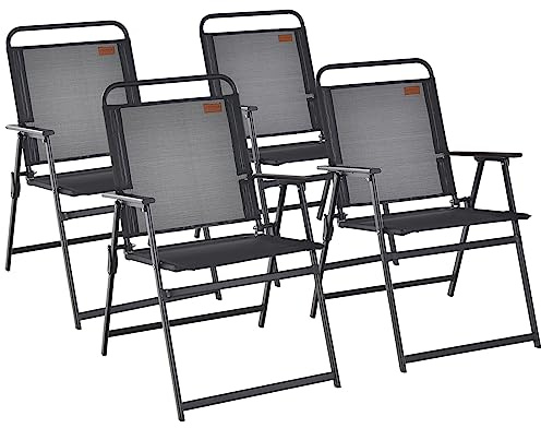 COSTWAY 4X Sillas Jardin Exterior Plegables, Sillas Terraza Exterior con Asiento Transpirable y Reposabrazos, 68 x 55 x 84 cm, Carga 150kg, Silla Plegable Jardin (68 x 55 x 84 cm,4)