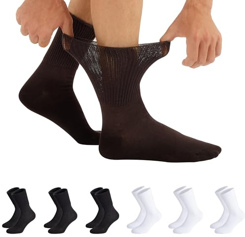 CALZITALY, PACK 3/6 PAIA Calze Senza Bordo Elastico, Calze Sanitarie Unisex, Calzini per Diabetici in Cotone | Nero, Bianco, Naturale | Made in Italy (6 Paia - 3 Nero+3 Bianco, 35-38)
