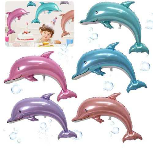 TZQFROCE 5 stycken delfinballongset, folieballong, födelsedag, delfin, dekoration, helium, havsdjur, ballong för födelsedag, dekoration, hav, djur, födelsedagsfest | Dolfin delfin dekoration helium havsdjur ballong för födelsedag dekoration hav djur födelsedagsfest