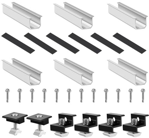 nutmanel Soporte de panel solar, Kit de montaje de panel solar para 2 módulos fotovoltaicos, Soporte Placas Solares de Aluminio Ajustable, 30-35 mm, con Tuercas y Tornillos, para RV, Barco, Caravanas