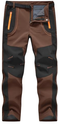 TBMPOY Men's Snow Ski Hiking Pants Waterproof Fleece Lined Pants Outdoor Mountain Softshell with Belt 02 Thick Brown M