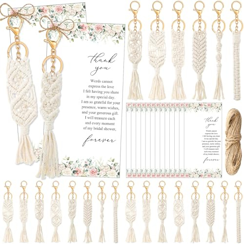 Ecation 24 Sets Bridal Shower Favors for Guests 24 Macrame Keychains Boho Keychain 24 Thank You Cards with Hemp Rope Goodie Bags Tassels Charm for Wedding Favors