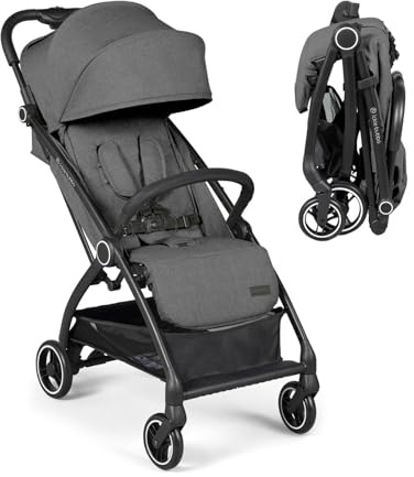 Ickle Bubba Aries Autofold Stroller - Feather-Light Design, Multi-Position Recline, and Handy Auto-Fold Mechanism, Large Seat from Birth to 22kg, UPF 50+ Hood, and Spacious Basket (Graphite Grey)