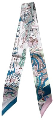 JERLA 100% seta di gelso sciarpa testa capelli nastro borsa maniglia avvolgere cravatta Bundle sciarpa fazzoletto per le donne, Blu e Rosa, 33.5×1.97