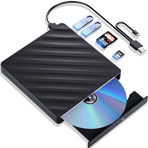 Lecteur Blu-Ray Externe 5 en 1, Lecteur Blu-Ray Portable avec USB 3.0 Type-C, graveur de CD DVD 3D Blu Ray avec Port SD/TF, Lecteur Blu-Ray Compatible avec Ordinateur Portable Windows (Version