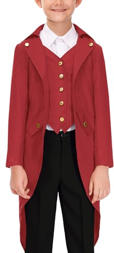 BesserBay Halloween Boy's Renaissance Steampunk Medieval Wily Wonk Tailcoat Mad Hatter Vampire Jacket Red 12 Years