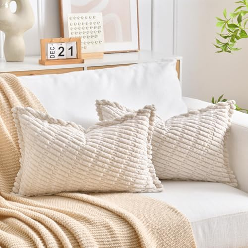 LRartdeco Fundas Cojines 30x50 Funda de Cojin para Decoractive Hogar Sofa Fundas de Almohada Cuadrado Terciopelo para Sofá Silla Cama Sala de Estar Dormitorio Coche Hogar 30x50cm Crema Blanca