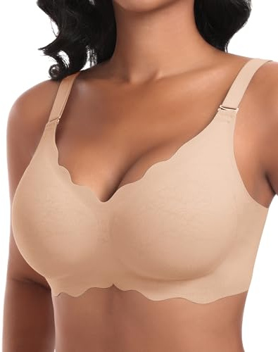 Ganado Reggiseno Senza Ferretto Donna Reggiseni Senza Cuciture Reggiseno Push Up Imbottito Comodo, L, Beige-BR3