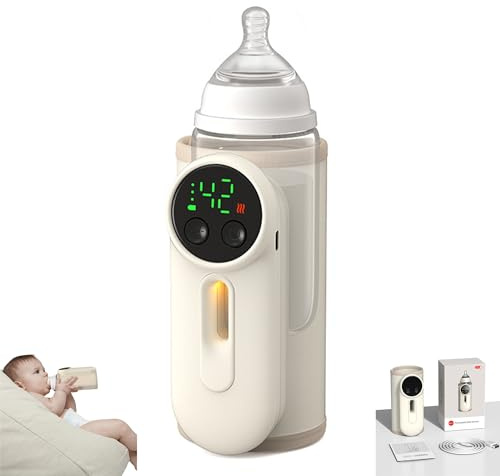 Portable Baby Bottle Warmer with Food-Safe Mat | Gentle 6-Temp Heating for Breastmilk & Formula | USB-C 30-min Charge, 8H Hold | Fits Anti-Colic Bottles ≤2.8 | Night Lingt & Milk Window