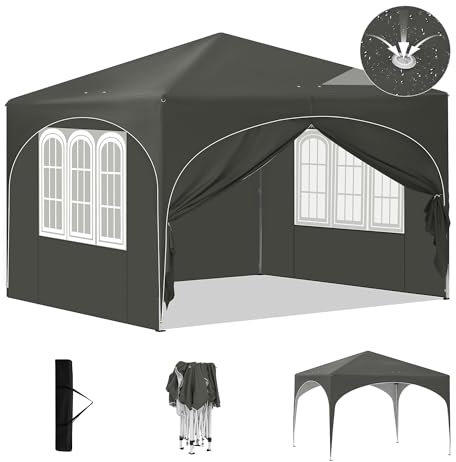 Laneetal Carpa Plegable 3x3 M, Gazebo de Jardín, Pergola Jardín para Exterior, Pabellón Cenador para Camping y Fiestas, Carpa Plegable Impermeable con Paredes Laterales, Gris