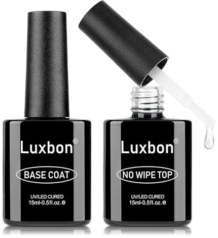 Luxbon No Wipe Gel Base & Top Coat Set 2×15ml Soak Off UV Nail Manicure
