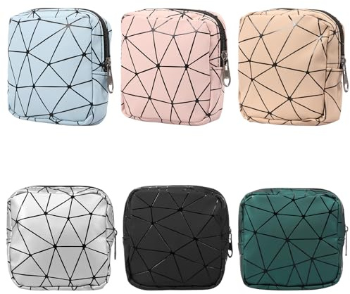 LuLobtg 6 Pcs Sanitary Towel Holder, Portable Sanitary Pad Storage Bag, Reusable Period Bag with Zipper, Waterproof First Period Pouch Kit, Feminine Menstrual Bags for School Teen Girls Women
