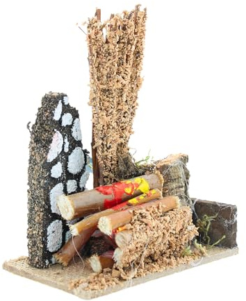 Moranduzzo Fuoco con Lampada Effetto Fiamma 10x6,5x11,5 cm – Mini Accessorio per Presepe, Realizzato a Mano in Italia