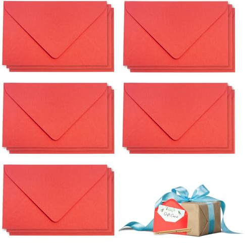 Sobres de Colores, Sobres Pequeños, Mini sobres, Ideal para Adecuados para Bodas, Tarjetas de Cumpleaños, Navidad, Invitaciones, San Valentín, Tamaño 75 x 120 mm, Color Rojo, Pack de 15 unidades