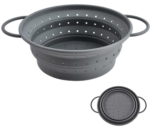 Silicone Collapsible Colander, Foldable Colander for Kitchen with Non-Slip Handle, Space Saving Fruit Washer & Pasta Strainer, Dishwasher Safe Collapsible Strainer for Home & Camping Use