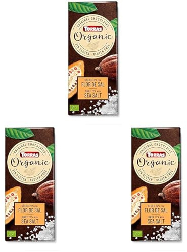 Torras Orgánico Chocolate Negro 70% Cacao Flor Sal, 100g BIO (Paquete de 3)