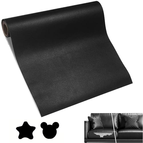 Ajxwde Parche de piel autoadhesivo, 60 x 137cm Reparación de Cuero Parches, Cuero Adhesivo, Escai para Tapizar Adhesivo para Tapizar Sofás, Asientos de Coche, Muebles (Negro)