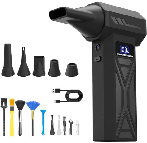 Aria Compressa Elettrico,Rimuovi Polvere con Luce LED,110000RPM Portatile Soffiatore Aria Compressa Senza Fili,4 Velocità Mini Soffiatore a Batteria 6000mAh,Air Duster per Computer,Tastiera,Casa,Auto