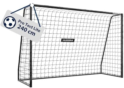 HUDORA Portería de fútbol Pro Tect 240 Lite – portería de fútbol con Bastidor Acolchado para Exteriores – Montaje rápido con Sistema Clic – Estructura de Acero Resistente para niños y jóvenes – Negro