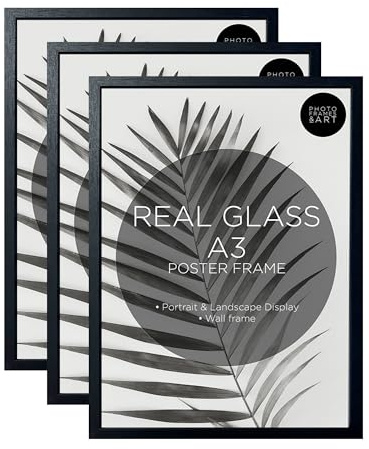 pf+a REAL GLASS Pack of 3 A3 Black Poster Frames - Multipack A3 Frames
