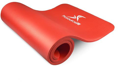 ProsourceFit Extra Thick Yoga and Pilates Mat 1/2 (13mm) 71-inch Long High Density Exercise Mat with Comfort Foam and Carrying Strap, Red