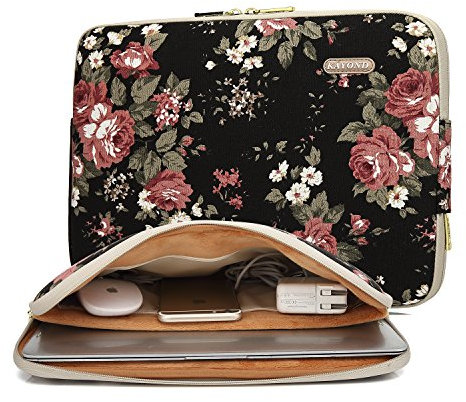 KAYOND Black Chinese Rose Pattern Water-resistant 15 inch Canvas laptop sleeve for 15.6 inch laptop, macbook air/pro 15.4, MacBook pro 16 (15-15.6 Inch, Black C Rose)