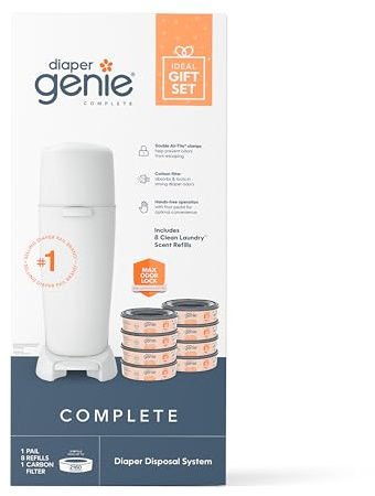 Diaper Genie Registry Gift Set | Includes Diaper Genie Complete Diaper Pail, 8 Refill Bags, 1 Carbon Filter | Perfect Starter Kit