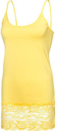 kaiser24 Longtop für Damen mit Spathetti-Trägern - Leicht tailliertes Sommertop mit Rundhals-Ausschnitt (M (40/42), Spaghetti-Top gelb (Uni))