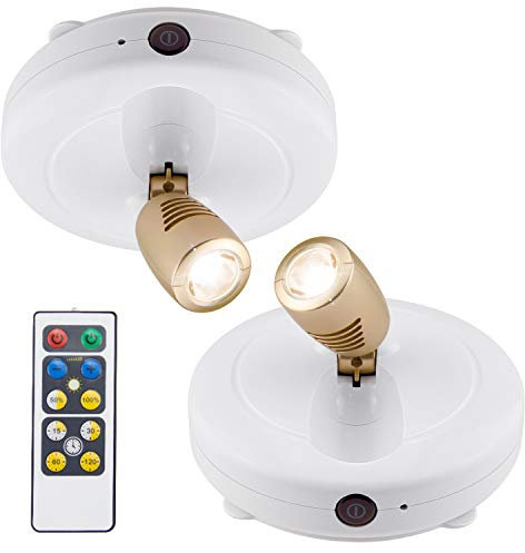 BIGLIGHT Spotlight Battery Operated, LED Puck Light, Dimmable Uplight with Remote, Stick on Accent Light for Painting Picture Wall Artwork Photo Portrait Closet Plants, Warm White, 2 Pack