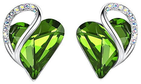 Leafael Infinity Love Heart Stud Earrings for Women, August Birthstone Crystal Peridot Green, Gifts for Mom, Wife, and Her, Silver Tone
