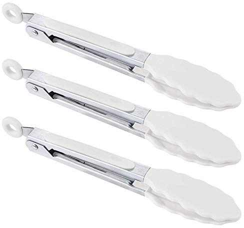 7 inch Cooking Tongs, MSY BIGSUNNY Set of 3 Mini Kitchen Tongs Silicone Serving Tongs With Silicone Tips for FoodGrill, Salad, BBQ (Snow White)