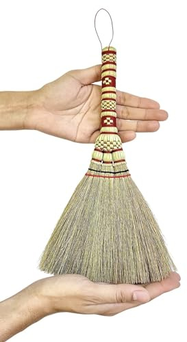 AW BROOMS Small Corn Wisk Brush Broom 11 Inch Blue, Red Flagged Indoor Heavy Duty Multi Surface Hard & Soft Floor 100% Handmade(Blue), AW038-AW0038, length 11 Inch, wide 4.5 inch,