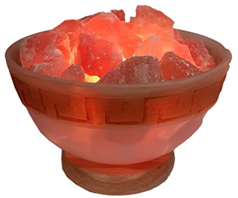 Edelsteinartikel Salzkristall Lampe Feuer des Olymp | Salzstein Beleuchtung | Salz Brocken Lampe | Echte Salzbrocken in einer hellen Glasschale beleuchtet