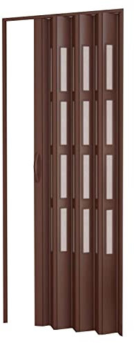 Porte accordéons pliante intérieur en kit avec verre en PVC Acajou 82x210 cm mod. Sonia