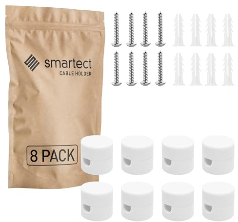 smartect Decentratore da Parete e Soffitto per Cavi [8 Pezzi, Bianco, Ø20x18 mm] Gancio da soffitto con viti e tasselli, Supporto in superficie per il tuo progetto fai-da-te