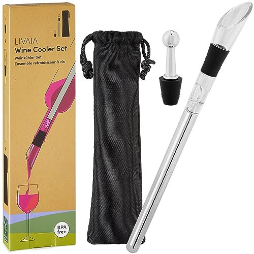 LIVAIA Asta di raffreddamento del vino con Decanter e Tappo per Bottiglia - Raffreddatore per Bottiglie in Acciaio Inox 304 - Senza BPA