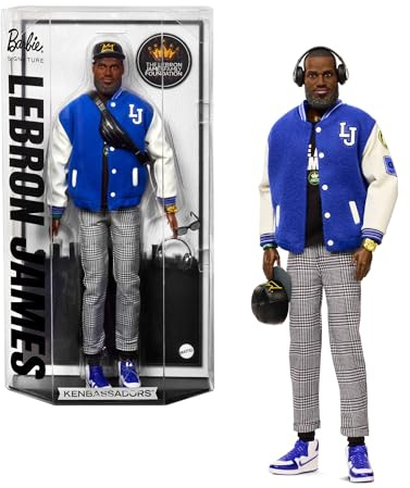 Barbie Signature LeBron James Kenbassadors Doll Collectible with Varsity Bomber Jacket Outfit & Accessories Including Headphones, Sunglasses, & More, HRM33