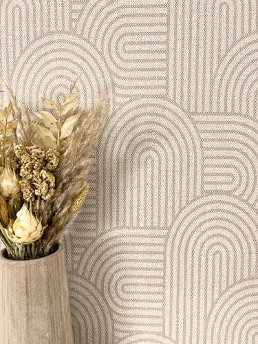 NEWROOM Papier peint Taupe Lignes Intissé - Boho Beige foncé Marron clair Arc Moderne