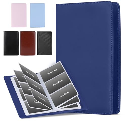 300 Business Cards Holder, 50 Pages Gift Cards Holder, Professional PU Leather Credit Cards Organizer Wallet, Portable Name Card Book Binder Folder, Men Women & Office Supplies, Navy Blue